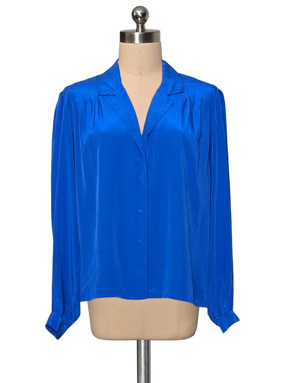 80's 90's Vintage LIQUID SILK Polyester By Peters Ashley Blue Blouse 12